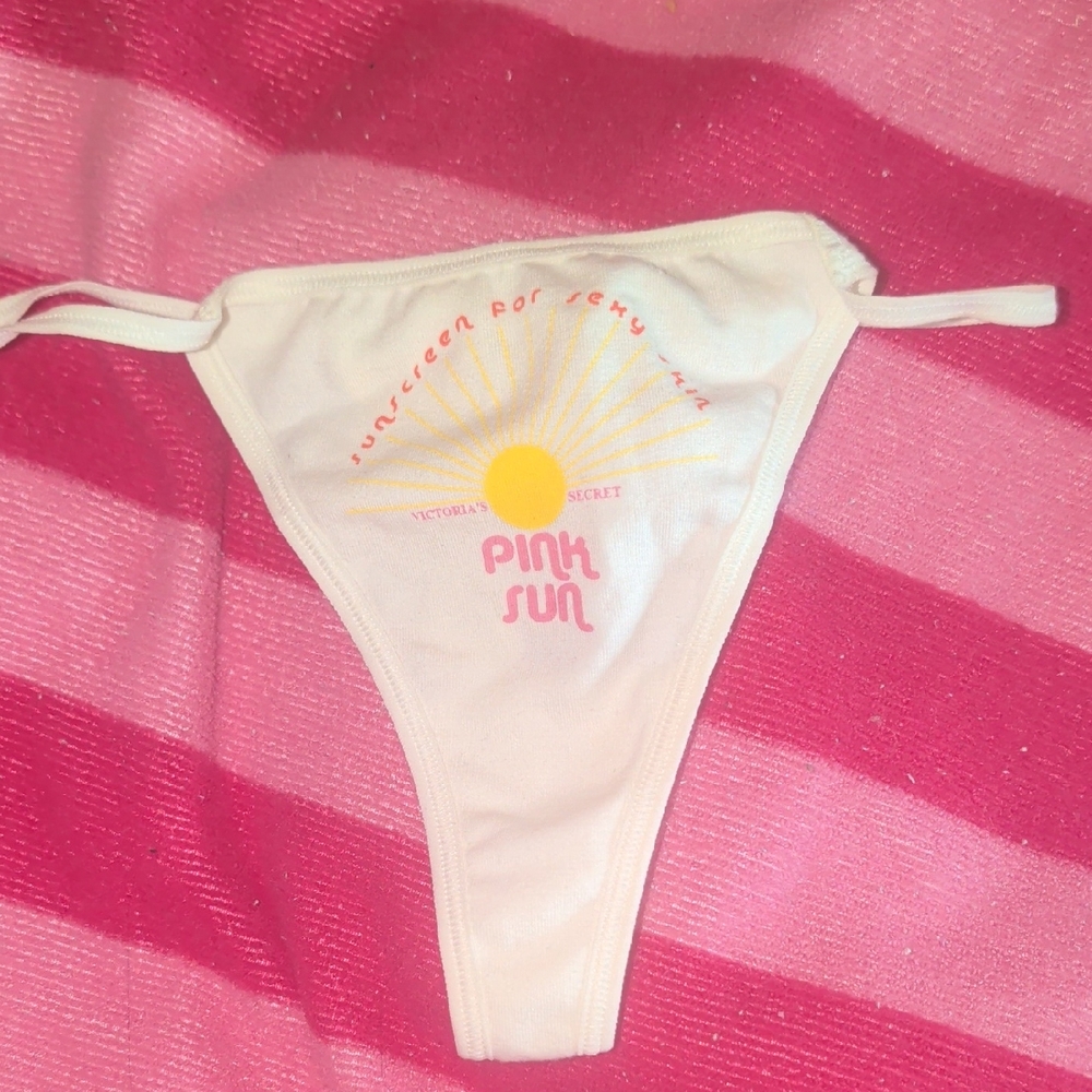 🌞Rare! VS PINK Vintage Y2K "Pink Sun" Cotton Thong Panty NWT S 🌞😎